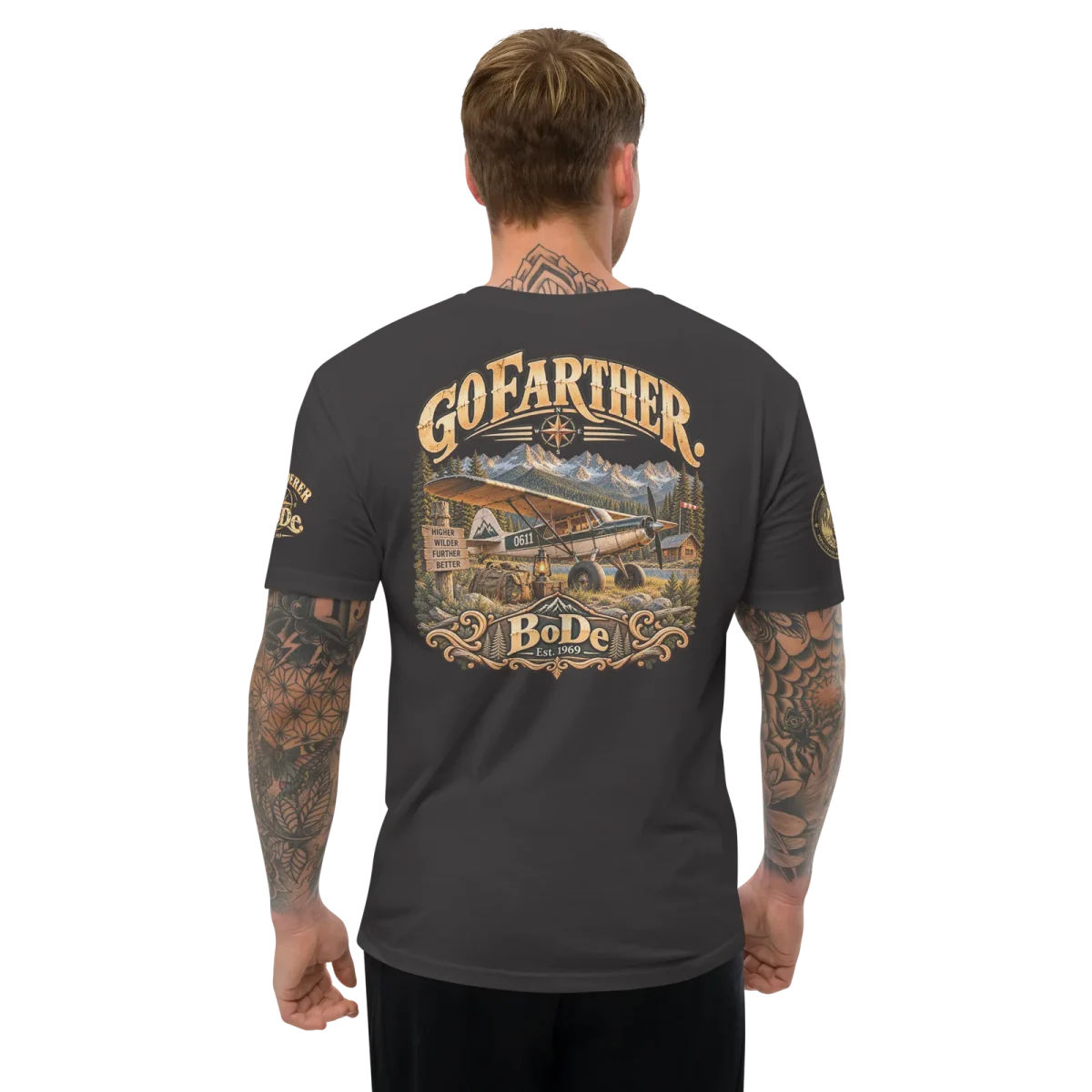 Go Farther, Graphite Black, back, worn