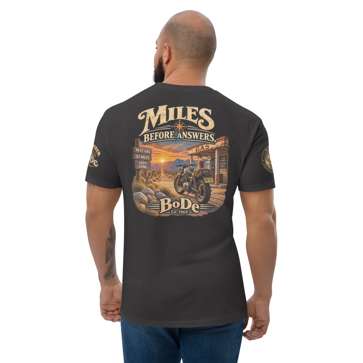 Miles, Graphite Black, back, worn