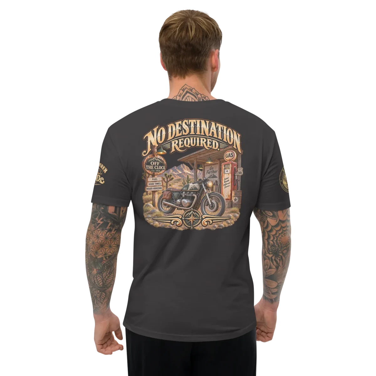 No Destination, Graphite Black, back, worn