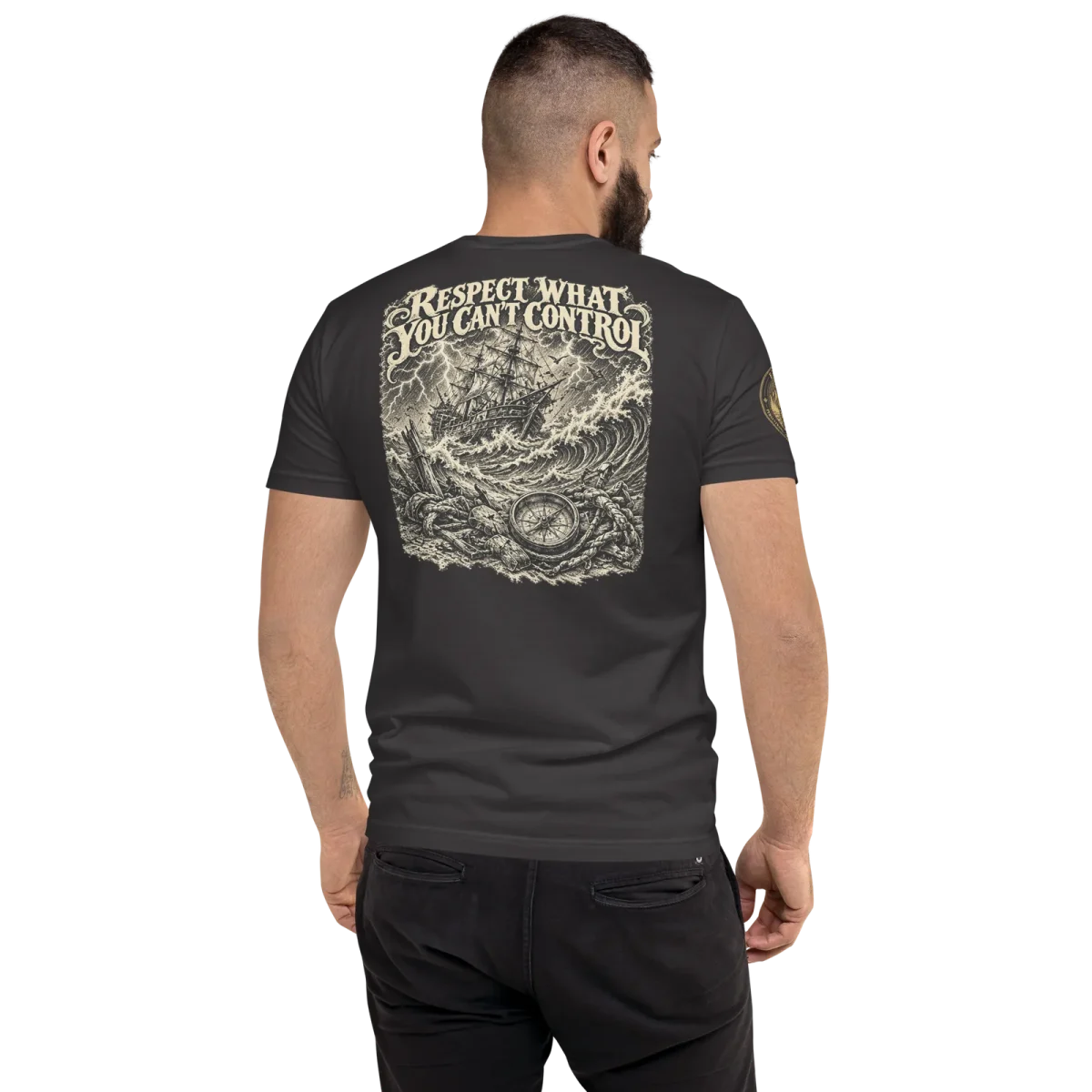Respect What You Can't Control, Graphite Black, back, worn