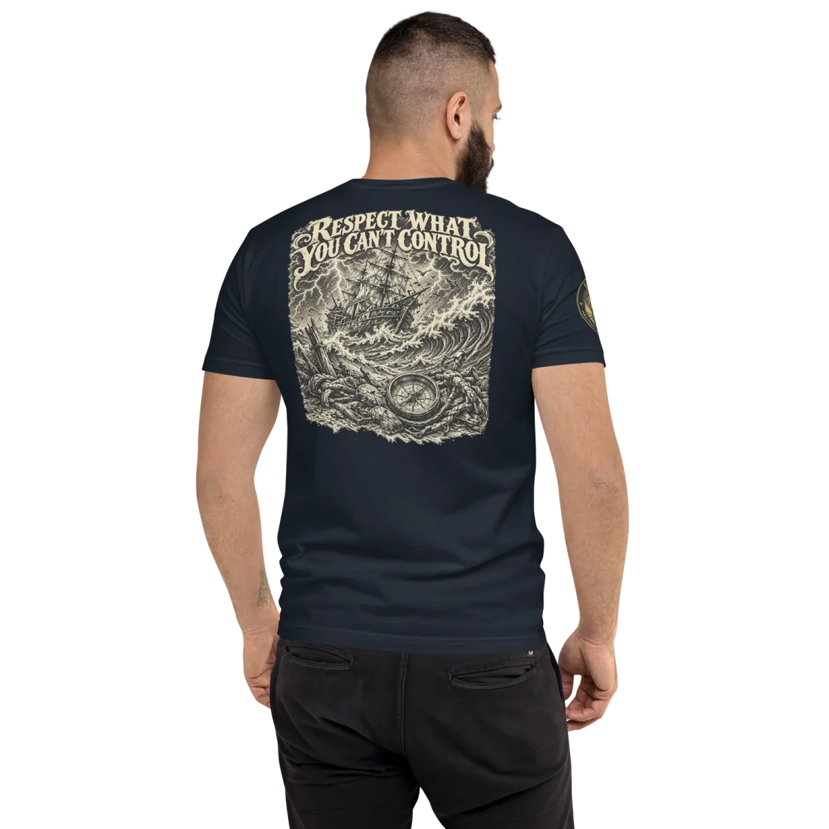 Respect What You Can't Control, Midnight Navy, back, worn