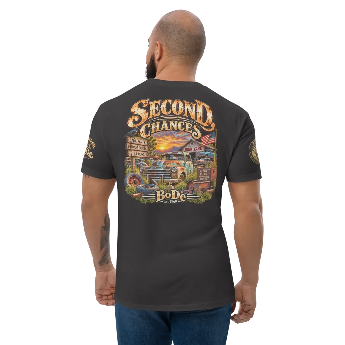 Second Chances, Graphite Black, back, worn