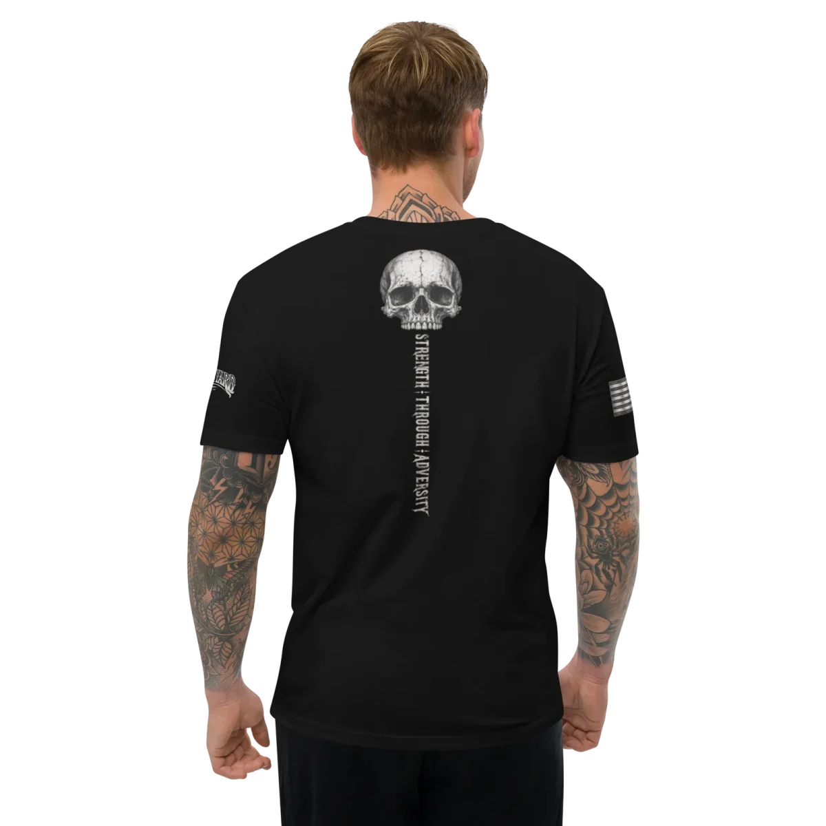 Strength Through Adversity, Black, back, worn