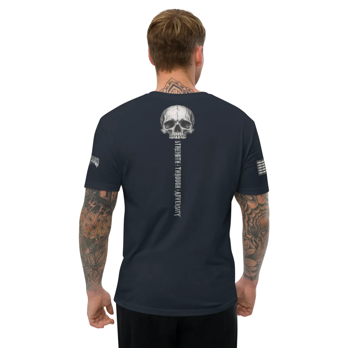 Strength Through Adversity, Midnight Navy, back, worn
